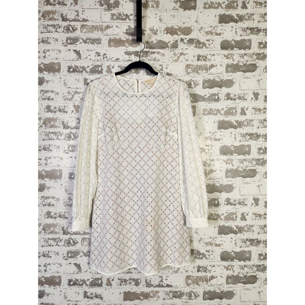 Michael Kors White Eyelet Mini Dress Size 12 Preppy Chic Designer